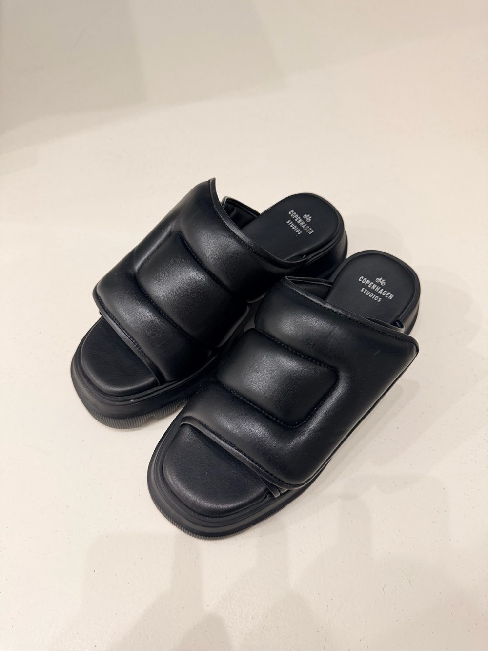 NEW Copenhagen Studios Black Padded Slide Sandals